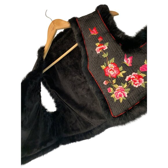 Handmade Vest Reversible M Embroidered Fur Trim Quilted RHH10571 BOHO Open Crop - Picture 2 of 11